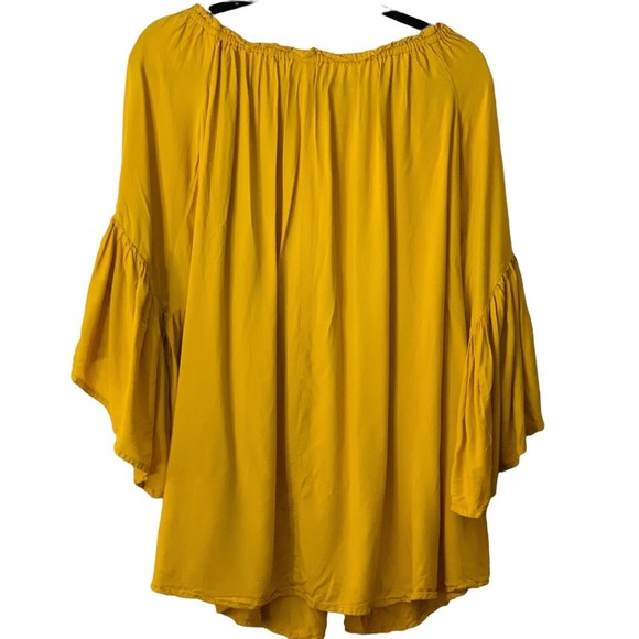 Feathers Women's Size Medium Yellow Floral Bell Sleeve Pullover Blouse Embroider - Picture 3 of 9